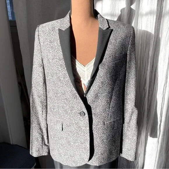 The Kooples Grey Leopard Print Tuxedo Blazer Womens Size 8 - Picture 5 of 13
